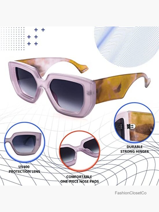 Oversized Square Sunglasses Thick Frame UV400 Protection Unisex